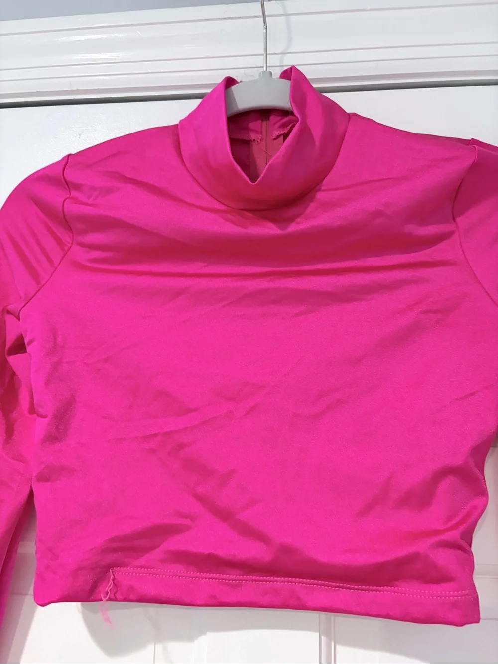 Weissman Lustre Long Sleeve Crop Top Adult Medium Hot Pink Dance Costume